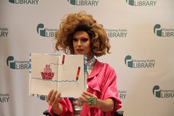 Drag queen reading a children's story