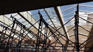 Scaffolding below the skylight at Main