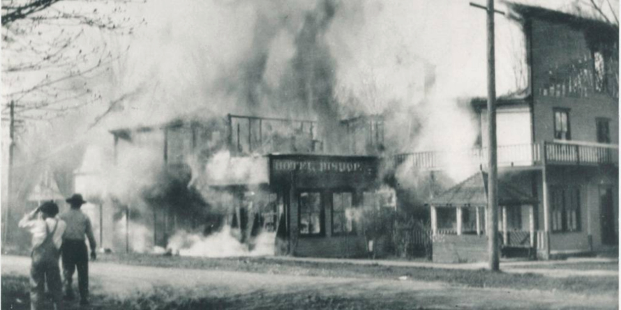 Hotel in flames, 1921, Historic Photo