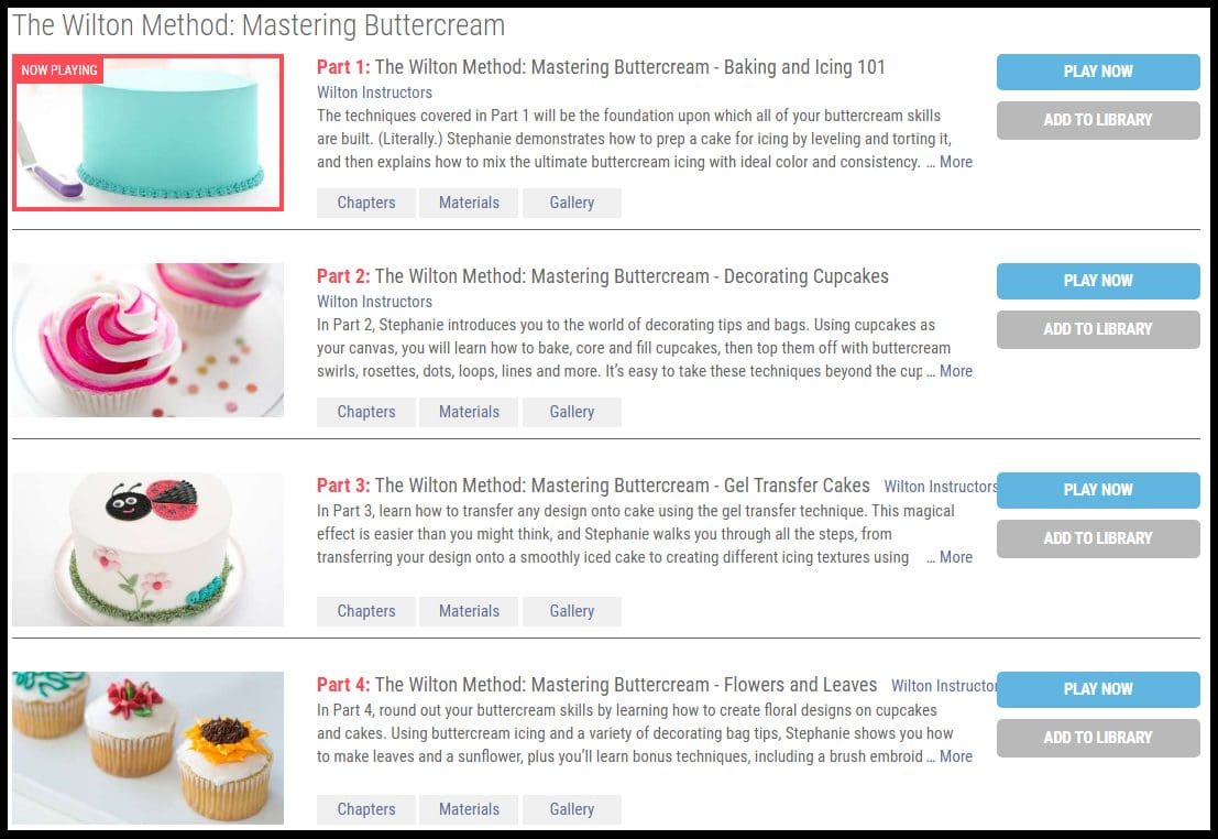 Step-by-step classes of the updated Wilton Method of cake decorating are available on Creativebug. Pause and replay as needed, read questions and answers, download PDF instructions all on this site.