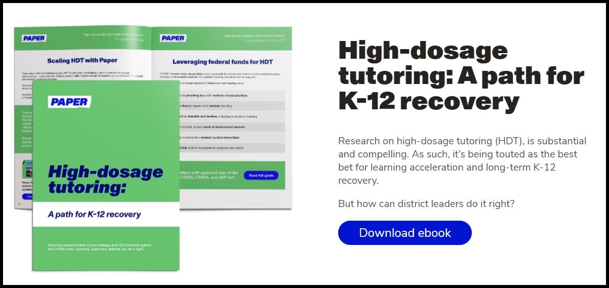 Download a booklet on high-dosage tutoring with no wait from Paper.co