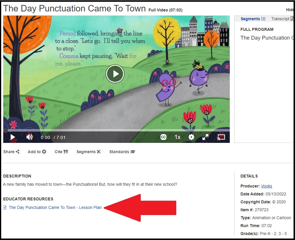 Lesson plans that include printable worksheets, coloring sheets, and teacher standard information can be found on many educational videos inside Access Videos for Kids.